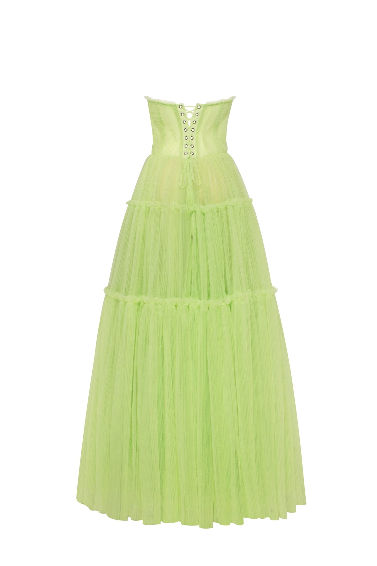 Light green tulle maxi dress with ruffled skirt, Garden of Eden Milla ...