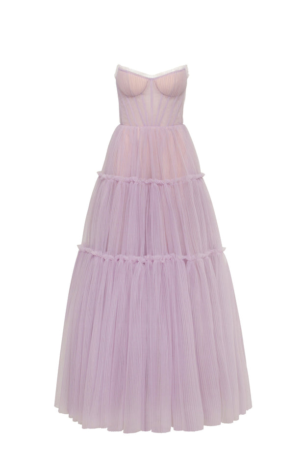 Lavender tulle maxi dress with ruffled skirt, Garden of Eden