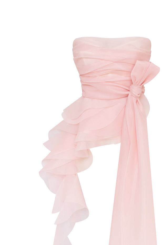 Dreamy off-shoulder blouse with meringue flounces in misty rose