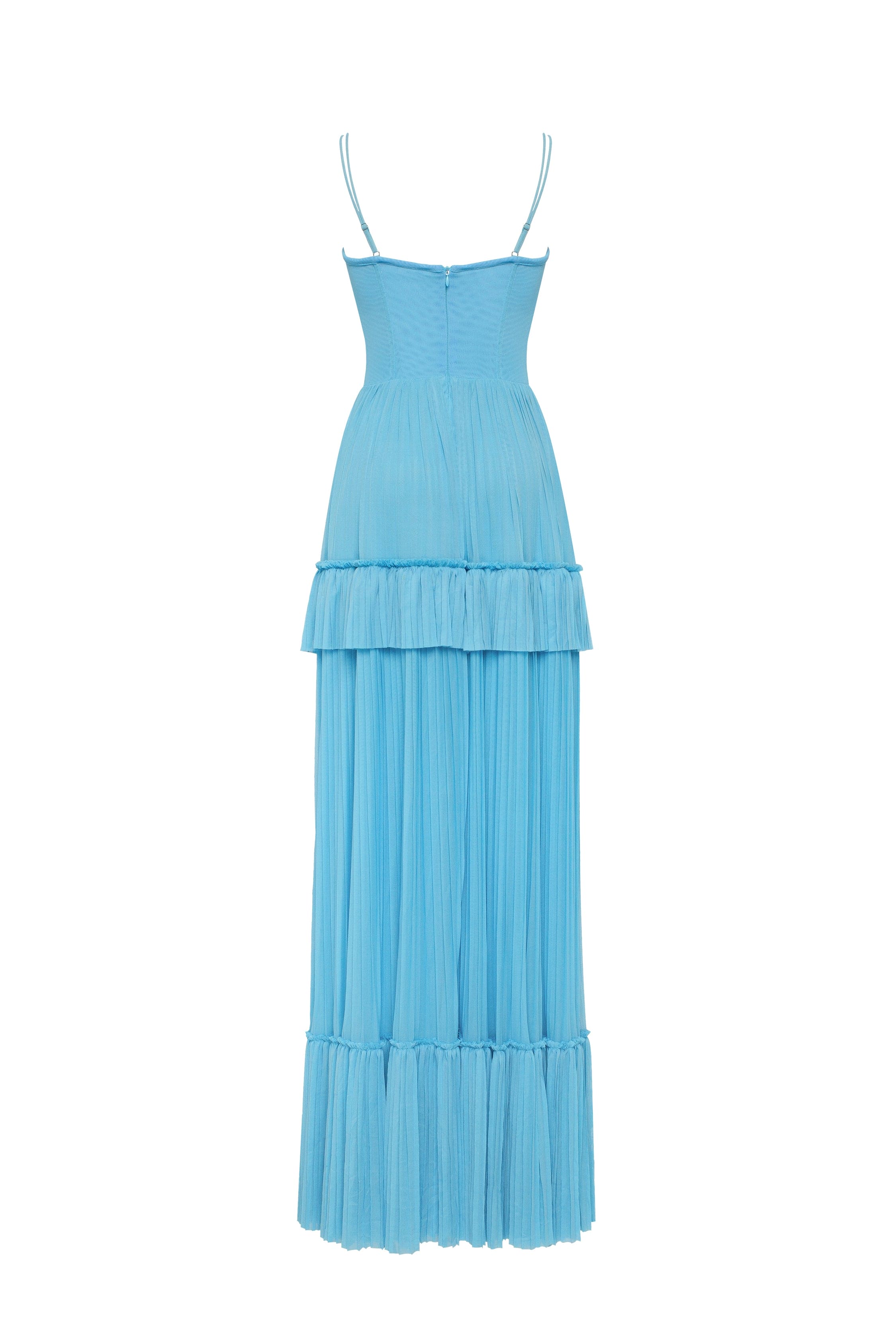 Sky-blue spaghetti strap pleated maxi dress, Garden of Eden