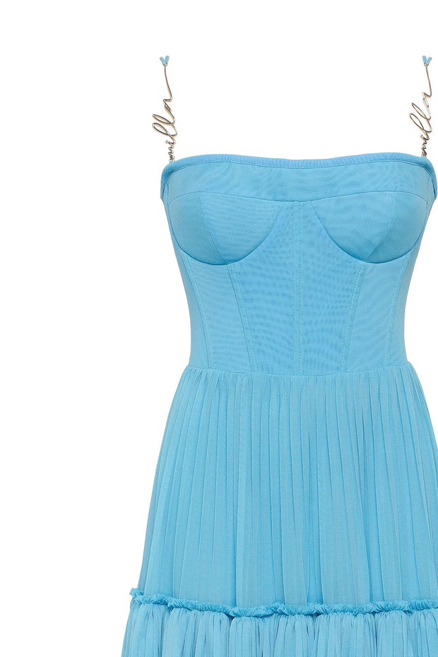 فستان ماكسي بأشرطة سباغيتي باللون الأزرق السماوي