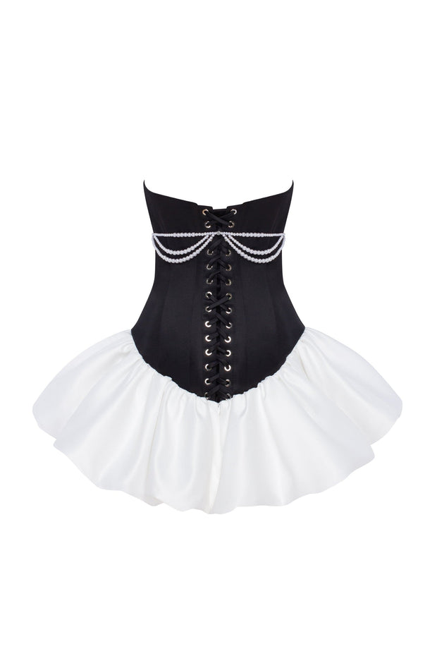 Swan-like mini corset dress, Glow-Up