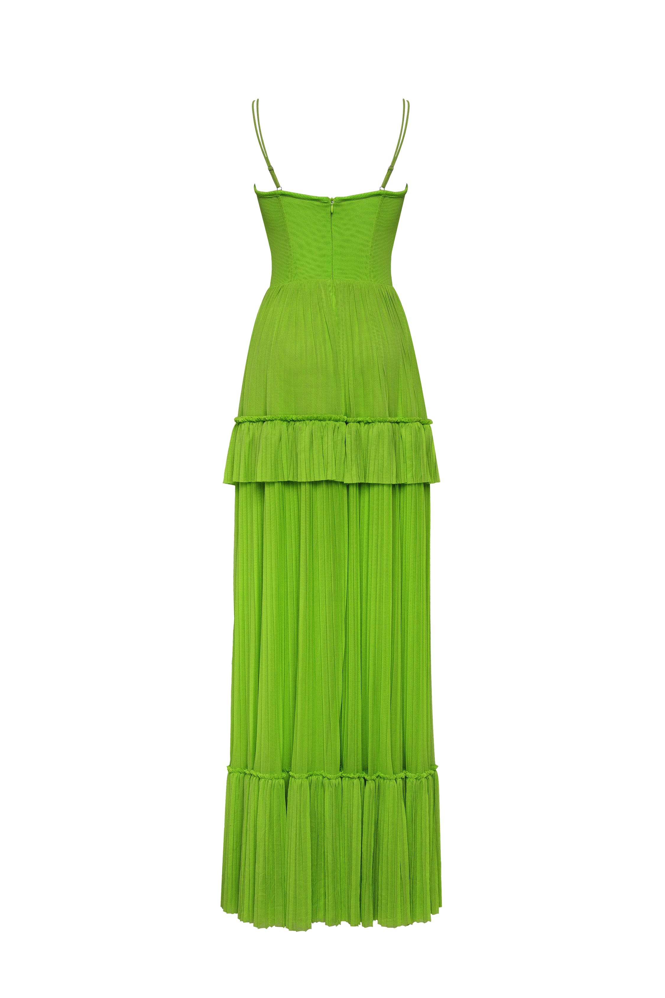 Green spaghetti strap pleated maxi dress, Garden of Eden