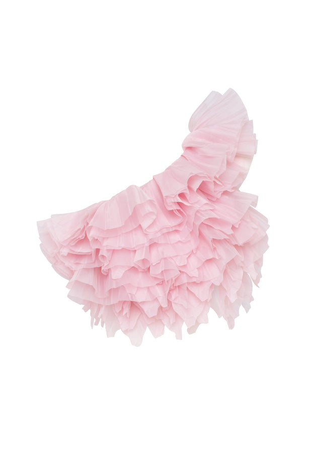 Flirty ruffled one-shoulder organza pink top