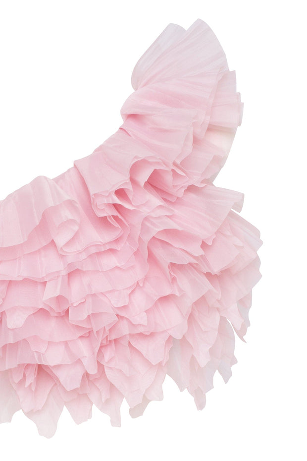 Flirty ruffled one-shoulder organza pink top