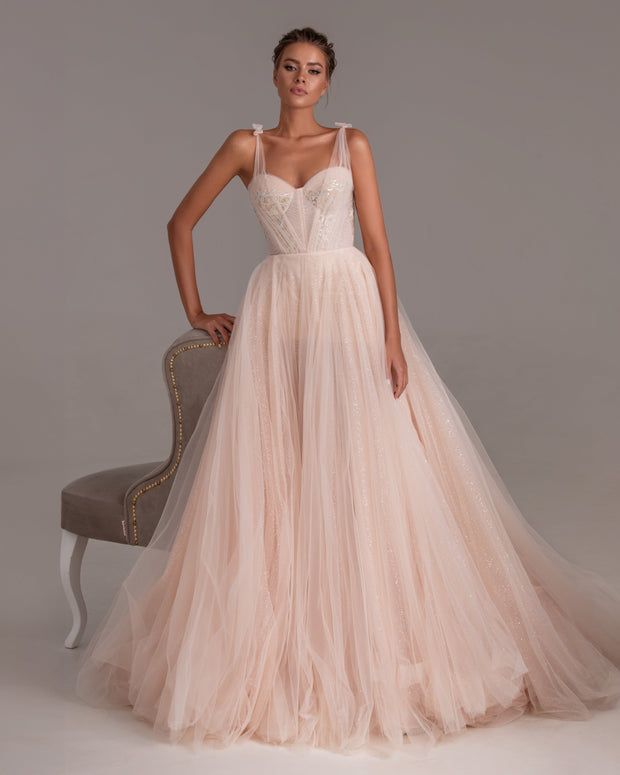 Peach Multi-Layered Tulle Gown