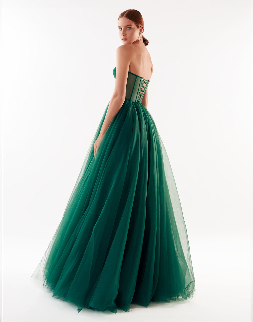 Emerald Green Tulle Maxi Dress with a Corset Bustier