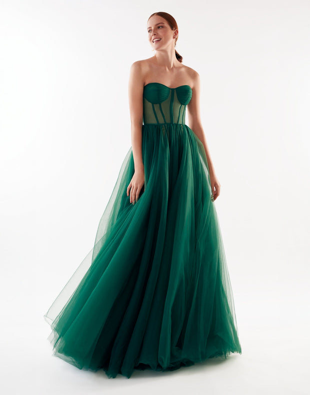 Emerald Green Tulle Maxi Dress with a Corset Bustier ➤➤ Milla Dresses -  USA, Worldwide delivery