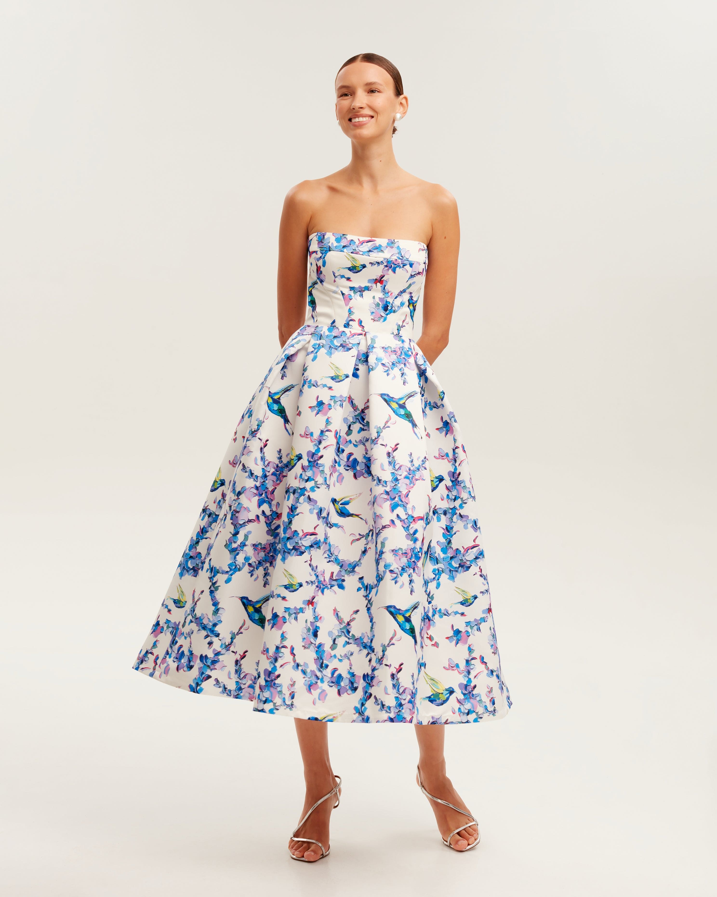 Alessandra Rich Rose Print Silk Dress With Volant Collar And Bow | Designer  Collection | Coveti