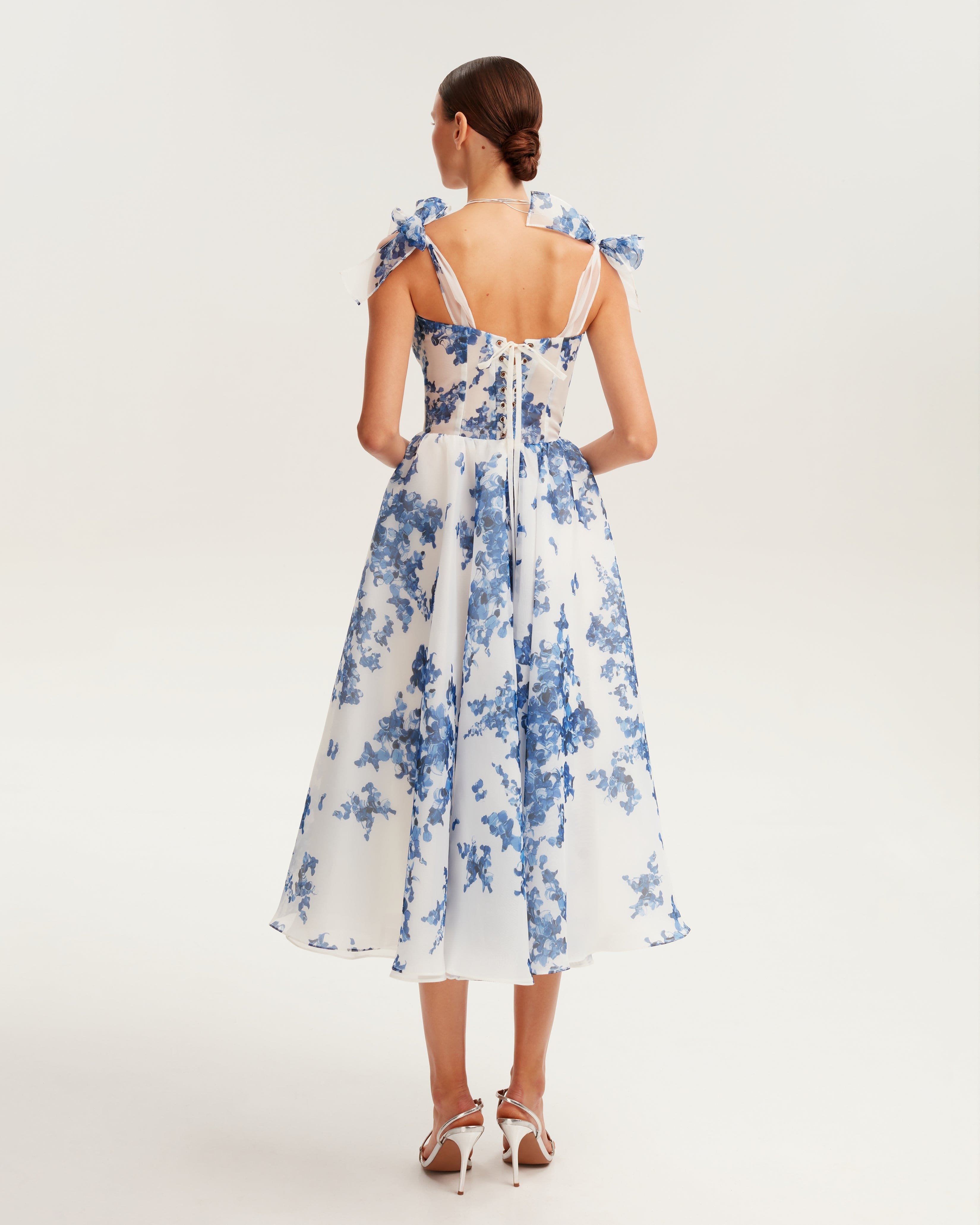 Charming blue hydrangea-patterned organza midi dress, Garden of Eden ➤➤  Milla Dresses - USA, Worldwide delivery