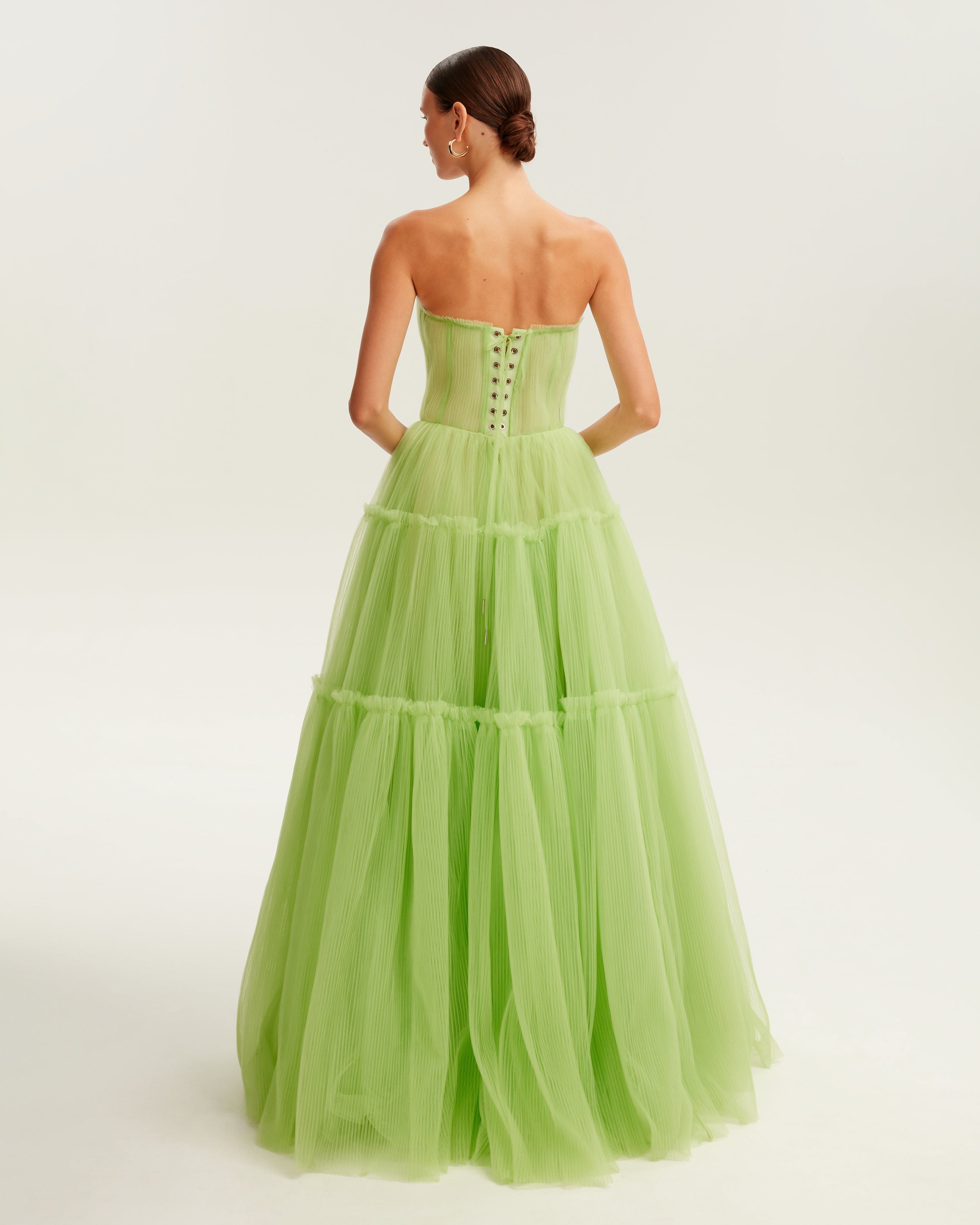 Lime Green Strapless Dress, Lime Green Maxi Dress