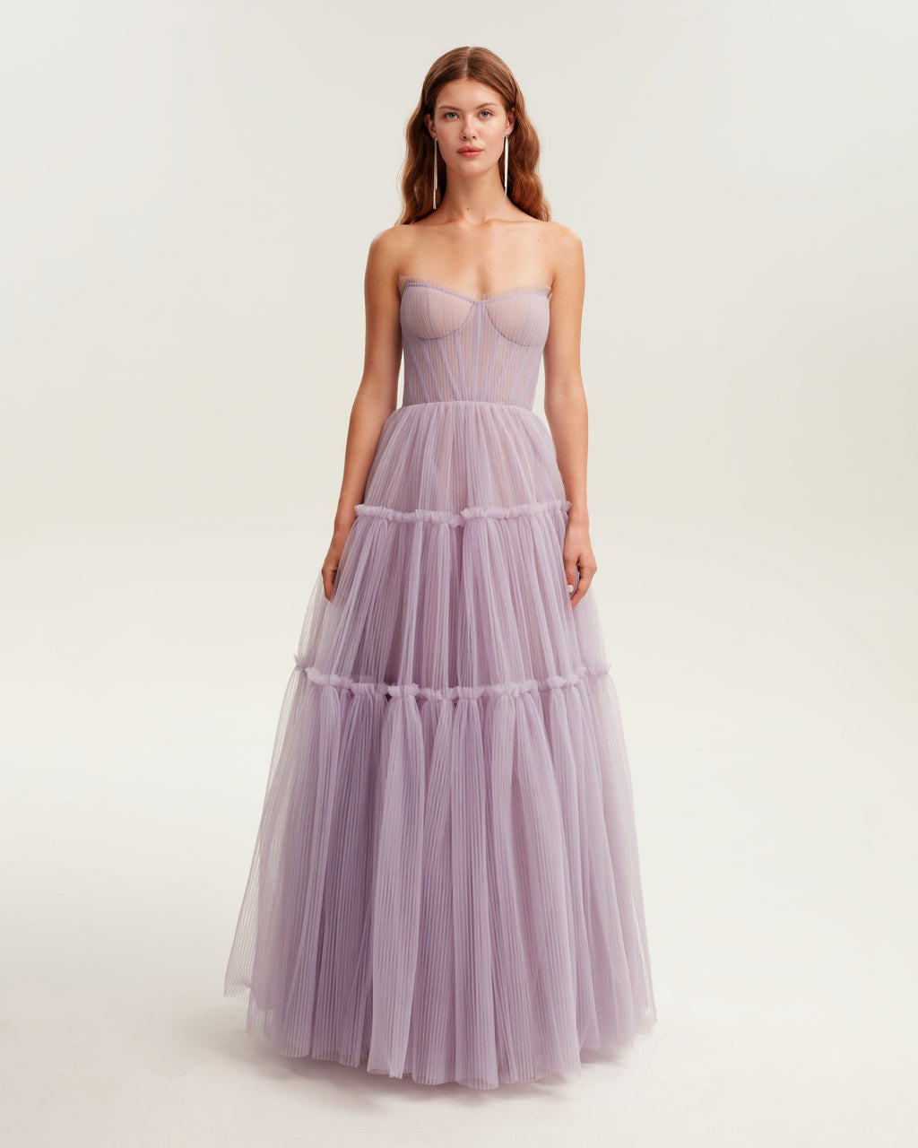 Lavender tulle maxi dress with ruffled skirt, Garden of Eden