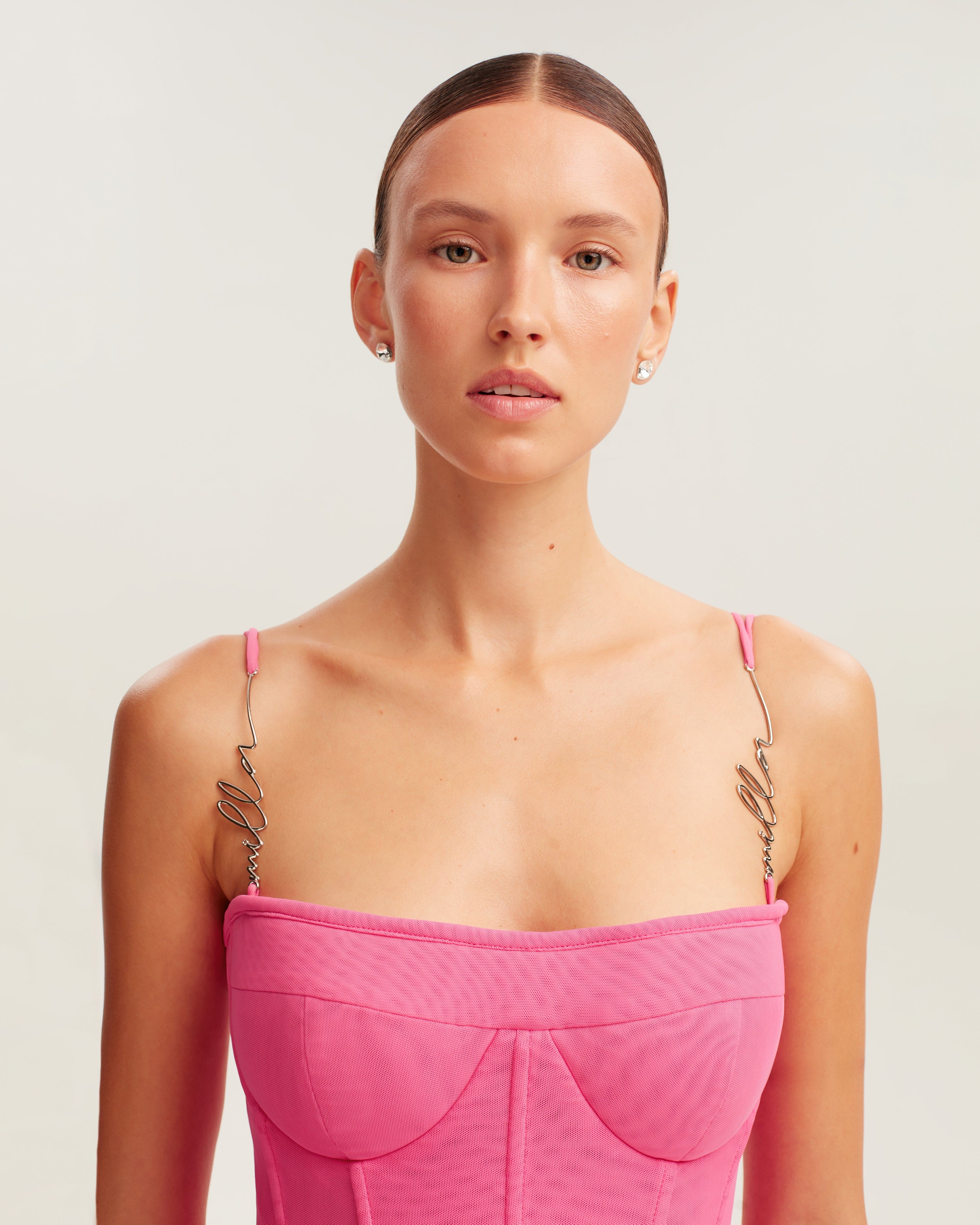 Barbie pink spaghetti strap pleated maxi dress, Garden of Eden