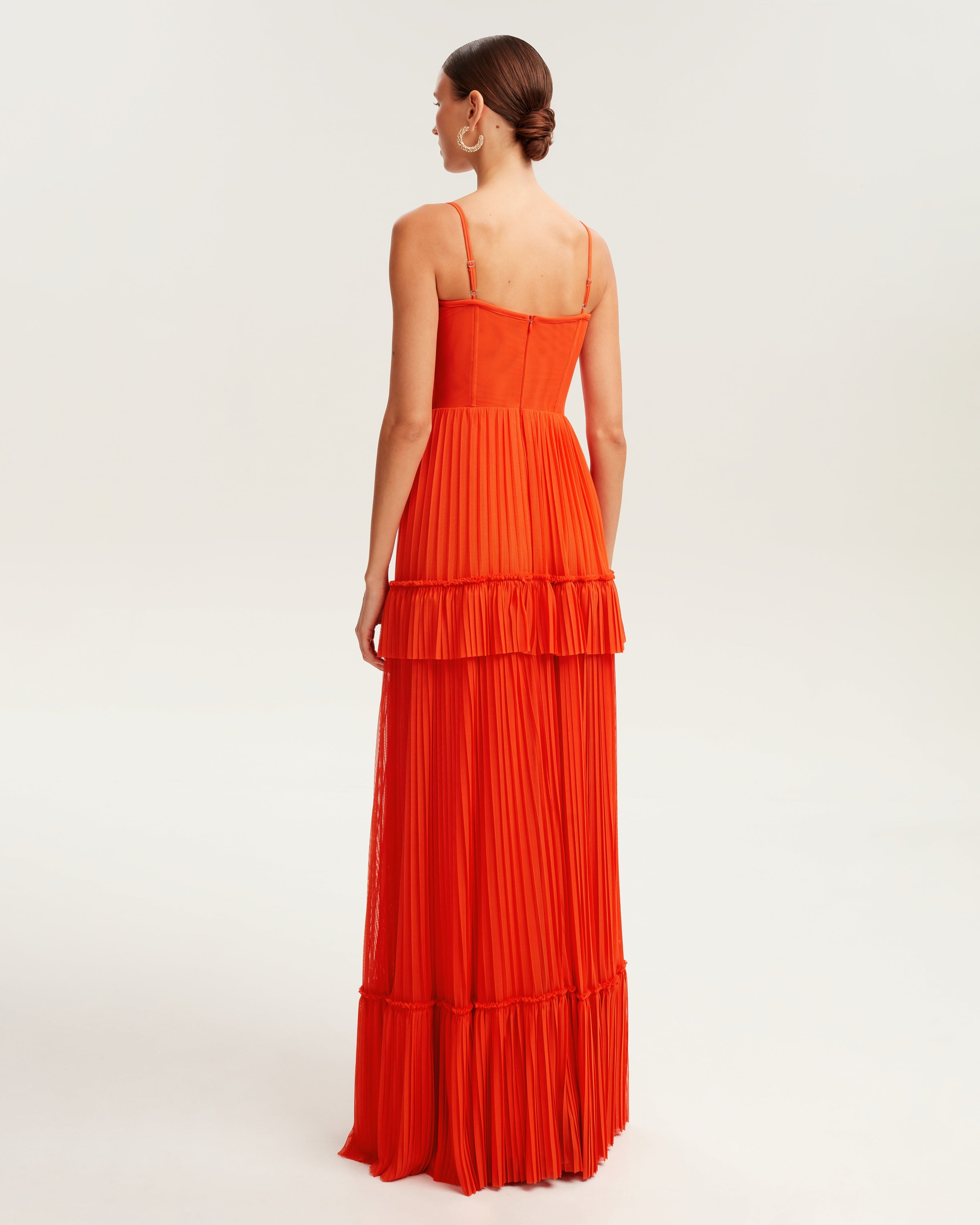 Coral spaghetti strap pleated maxi dress, Garden of Eden Milla Dresses ...