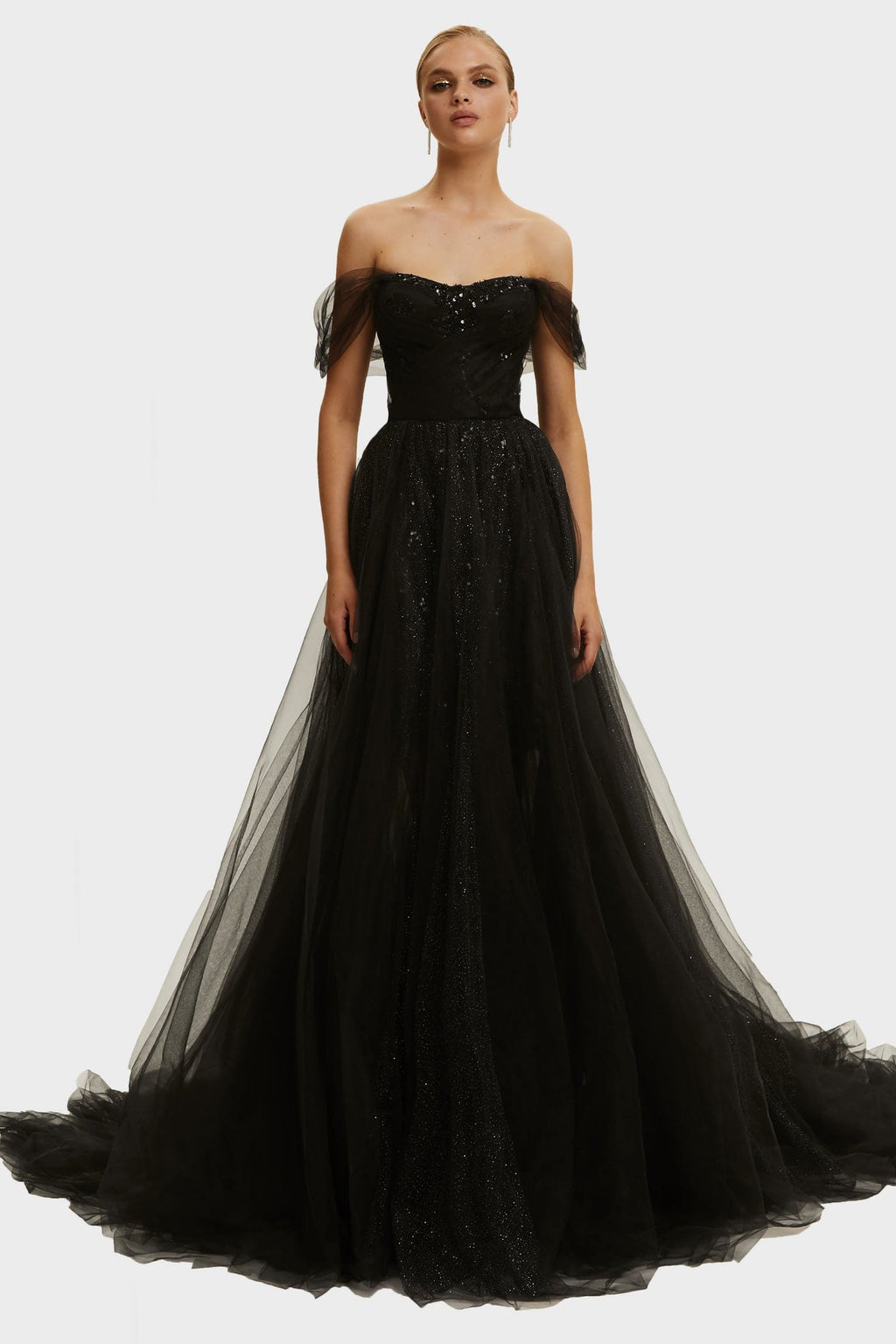Black Long off-the-shoulder neckline maxi dress