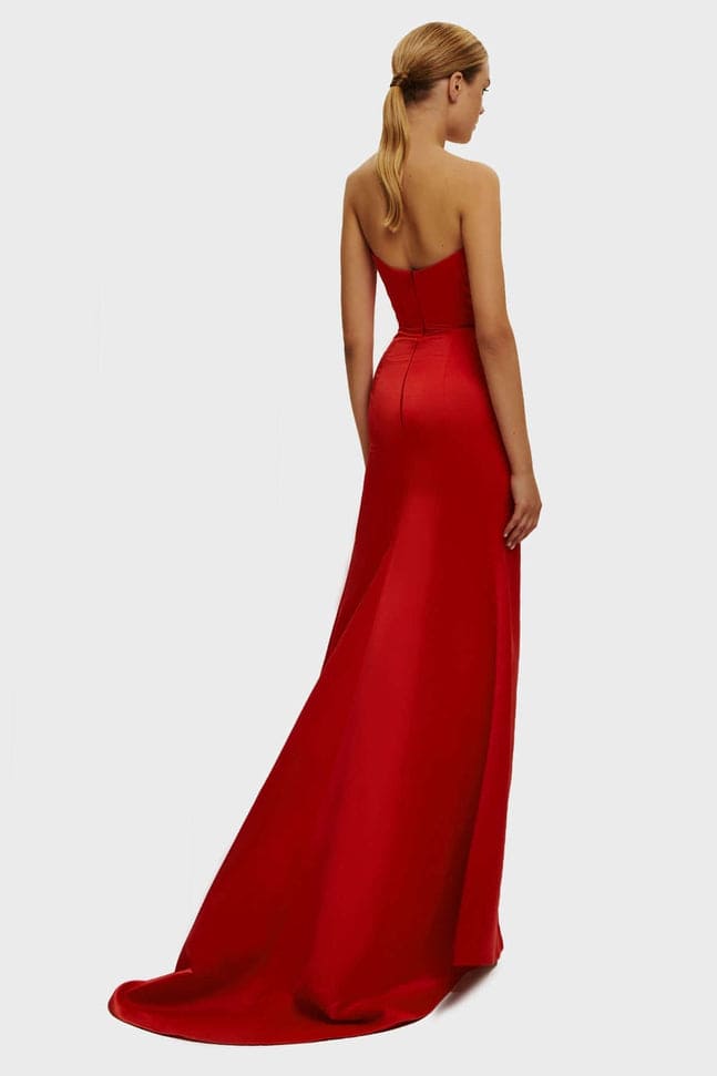 Red Elegant strapless trumpet evening gown