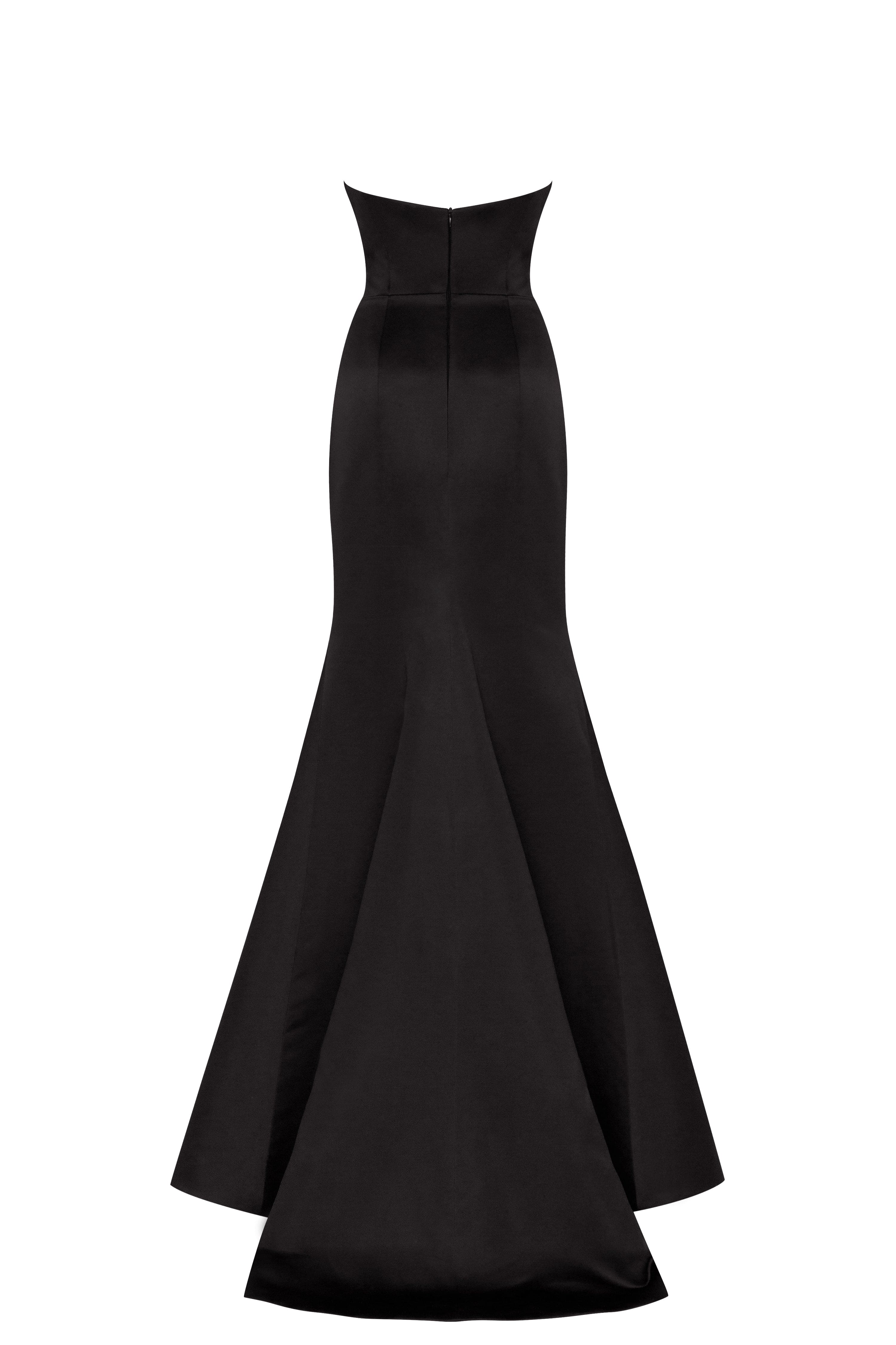 Black Satin Lace Strapless Sexy High Slit Charming Evening Dresses