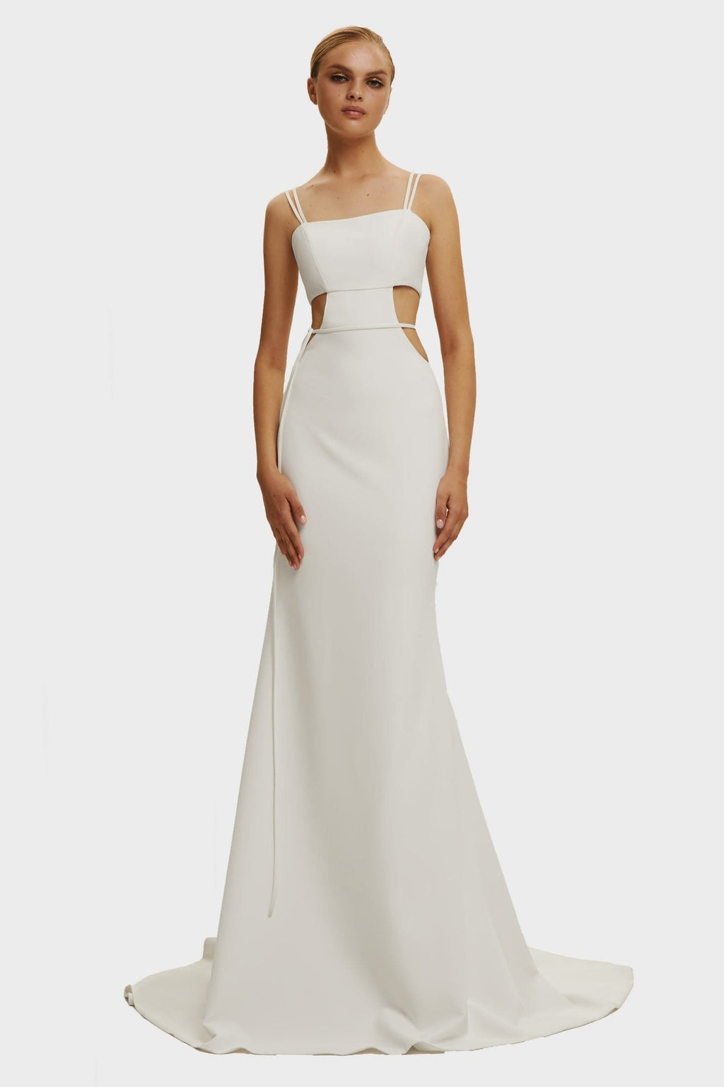فستان ماكسي كاجوال بفتحات جانبية أبيض