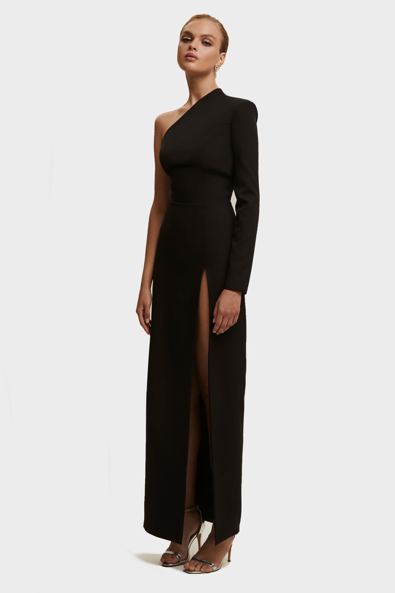 Black Long-sleeved dress with sharp shoulder cut
