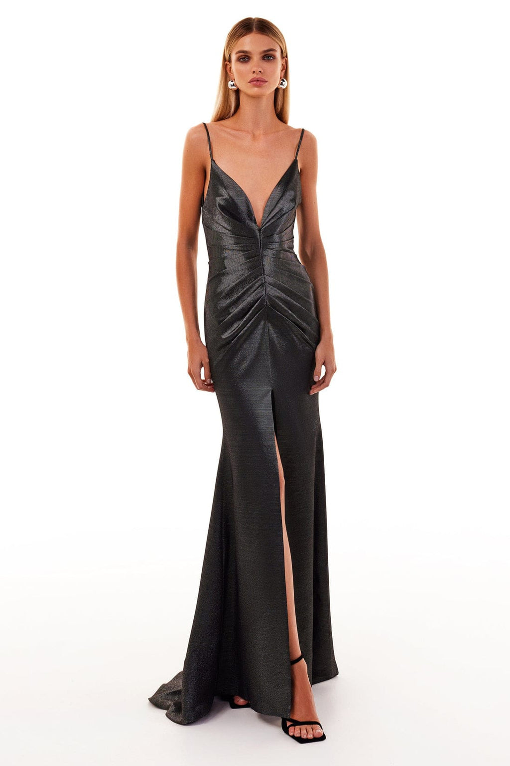 Smoky fitted maxi dress with high slit