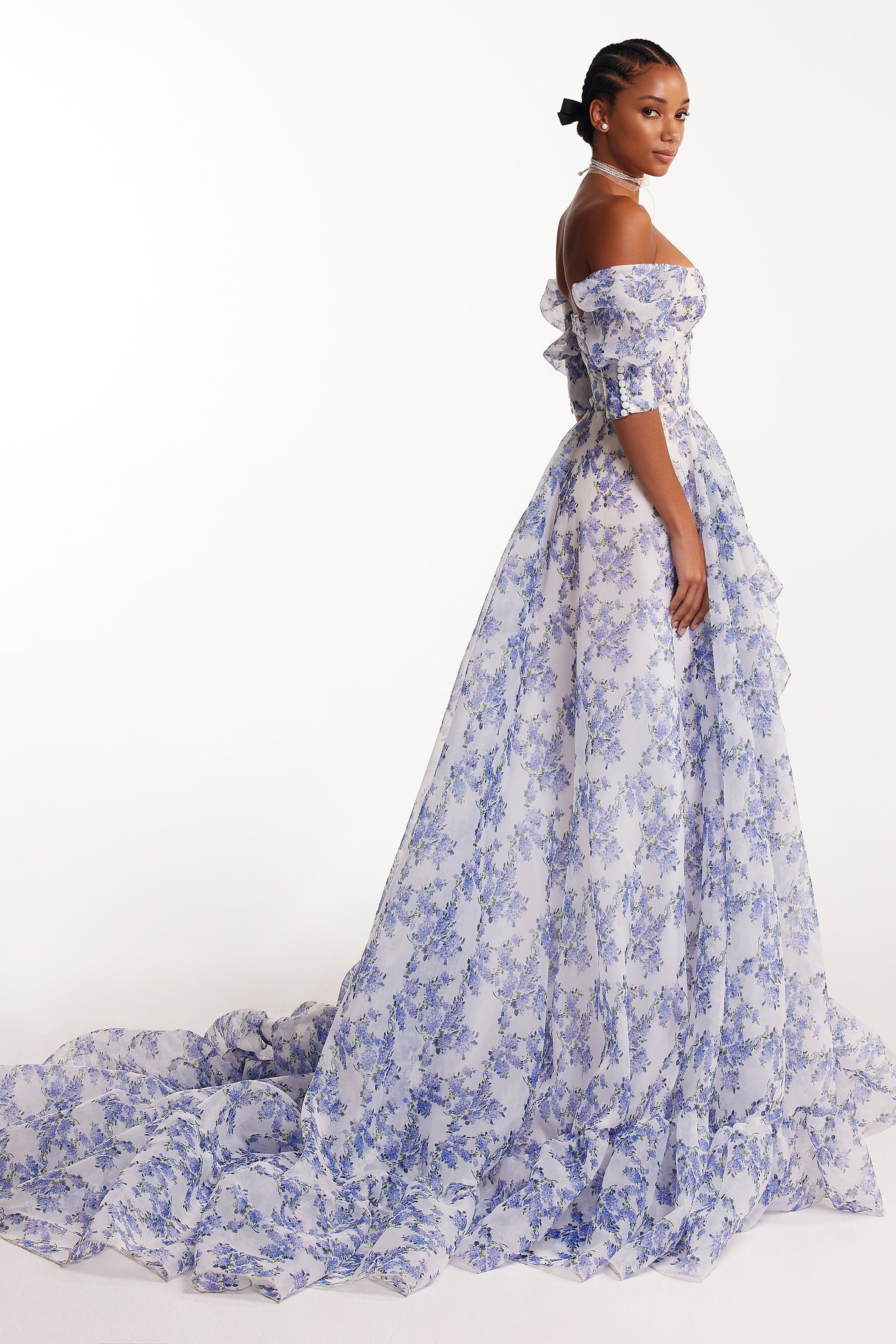  فستان أميرة ماكسي بلون زهرة الكوبية الأزرق 