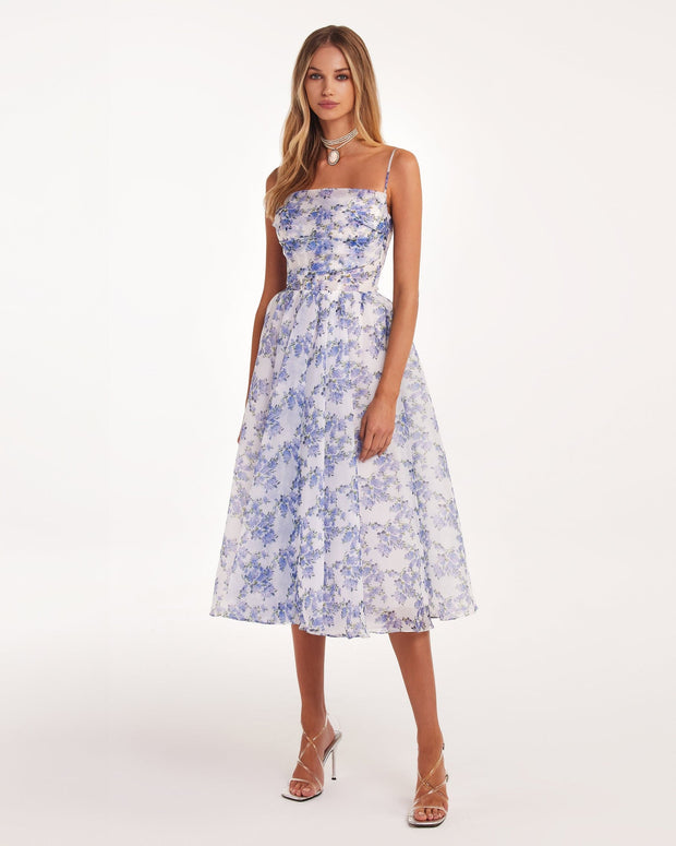 Blue Hydrangea spaghetti strap midi dress Milla Dresses - USA ...