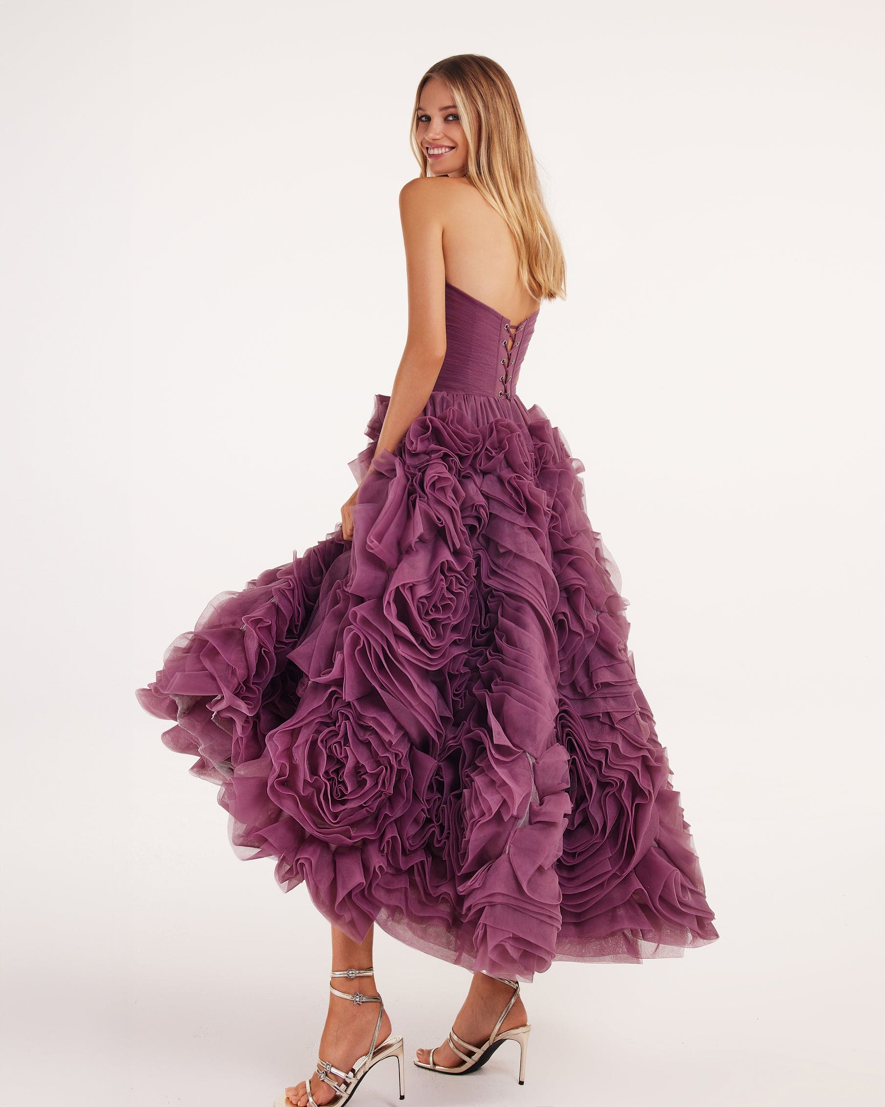 Dramatically flowered tulle dress in wine color ➤➤ Milla Dresses - USA, Worldwide  delivery