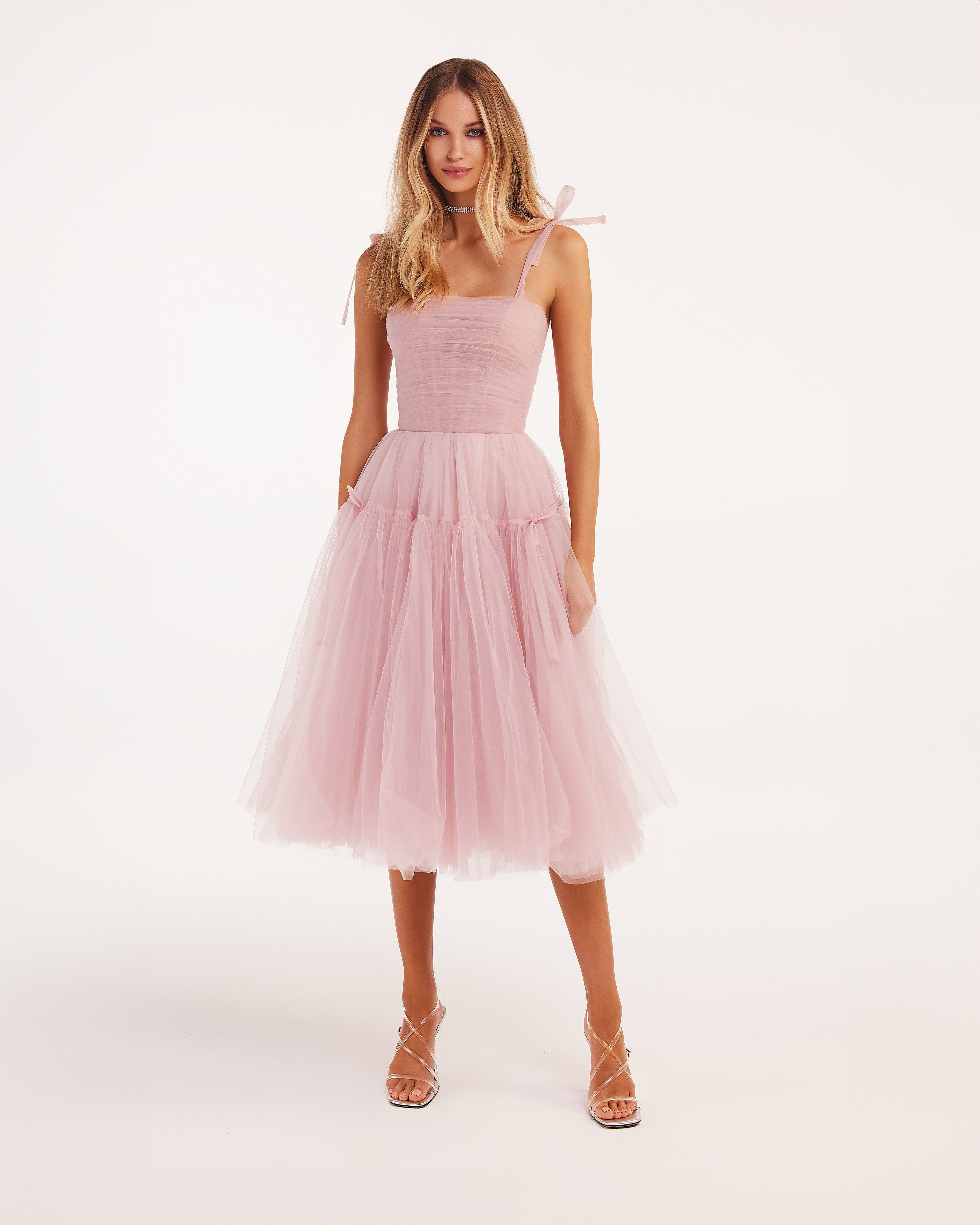 Pink tie-straps tulle dress - Main Image