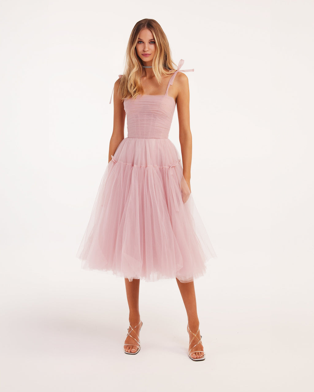 B253020 Charming Soft Tulle A-line Midi Length Gown with Ruched