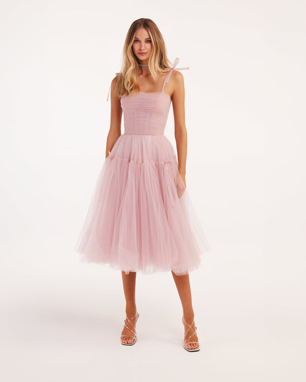 Pink tie-straps tulle dress
