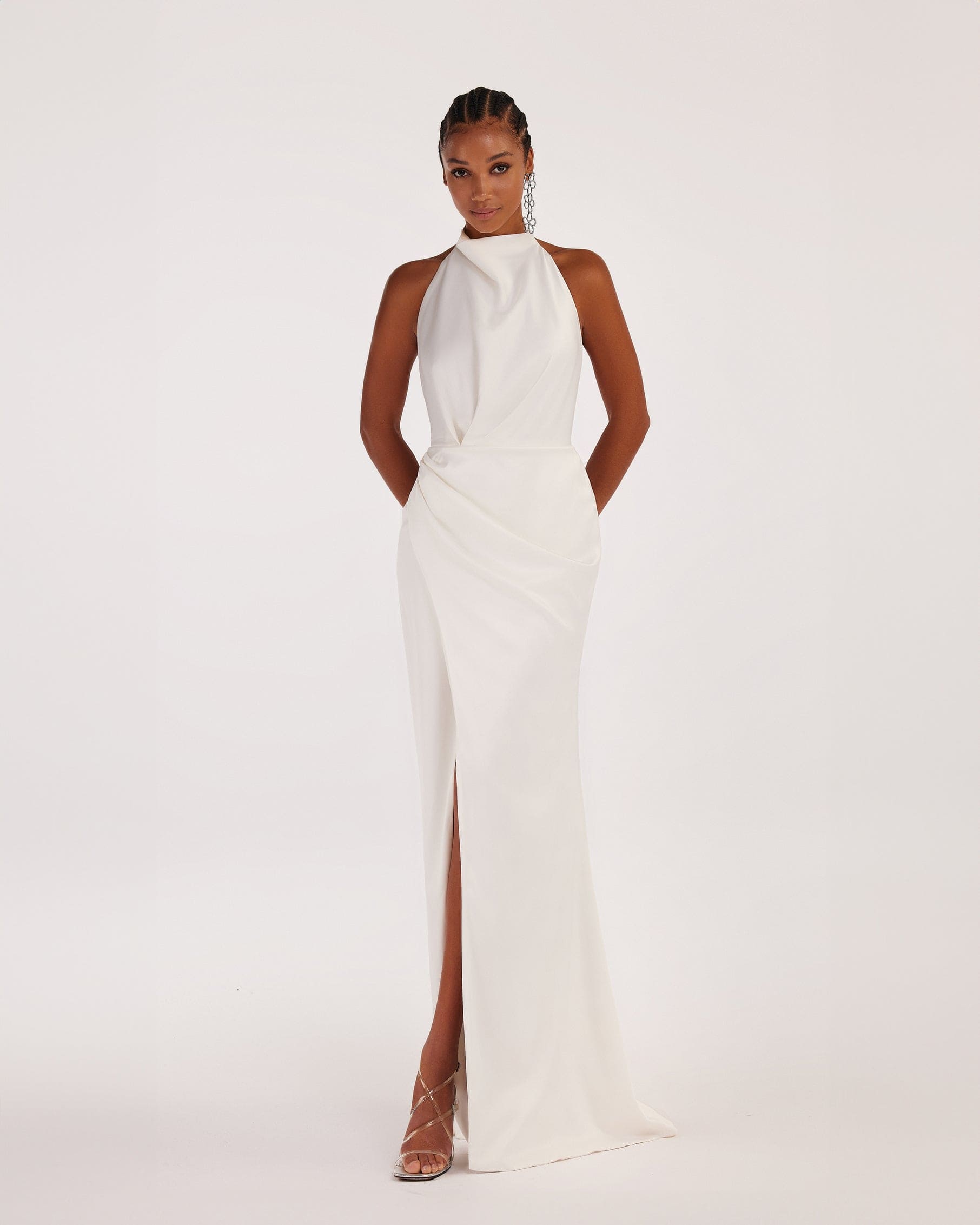 White Casual Wedding Dress With Train Bateau Neck Sleeveless Backless Satin  Fabric Mermaid Bridal Gowns – Dbrbridal