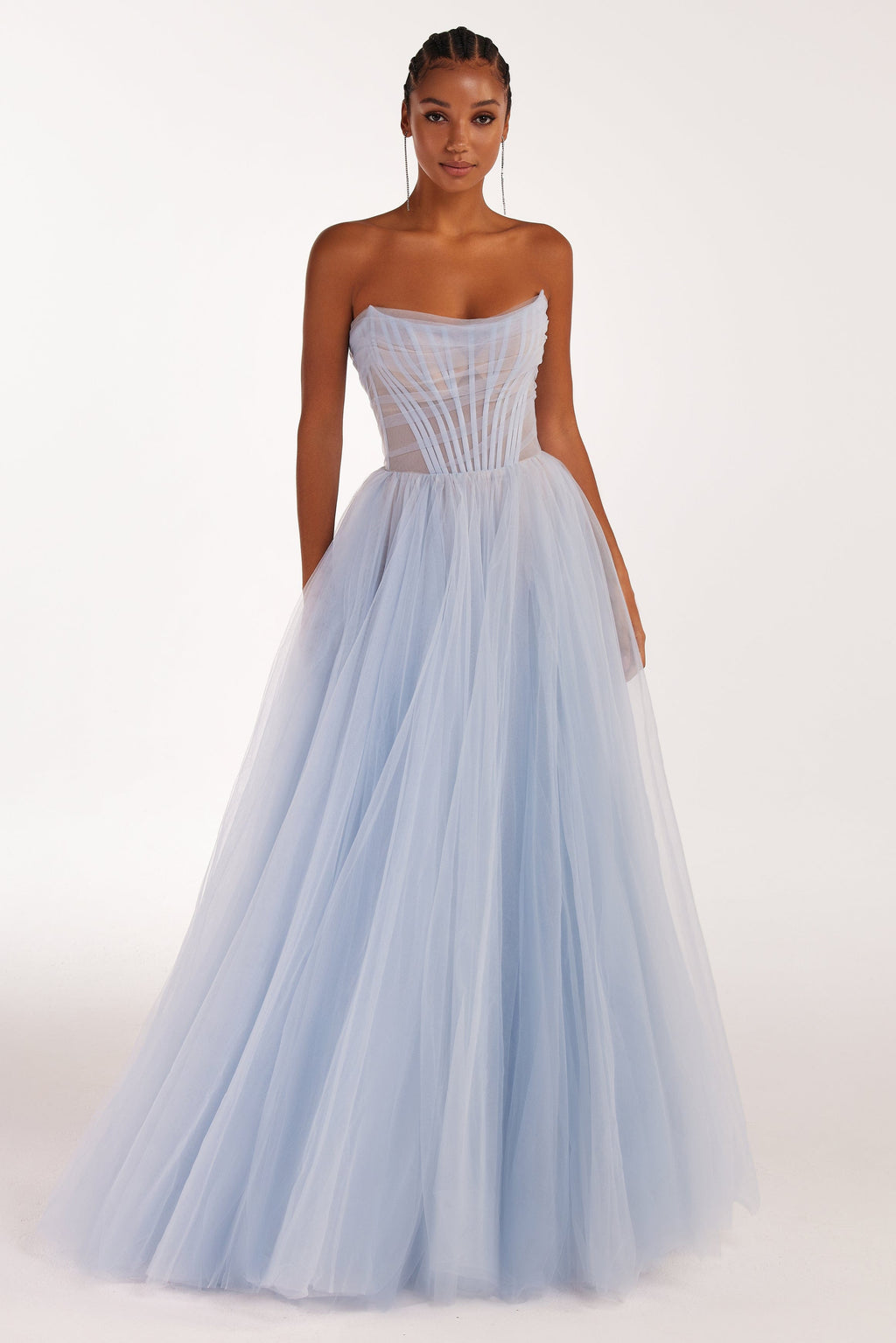 Light blue tulle dress with puffy sleeves