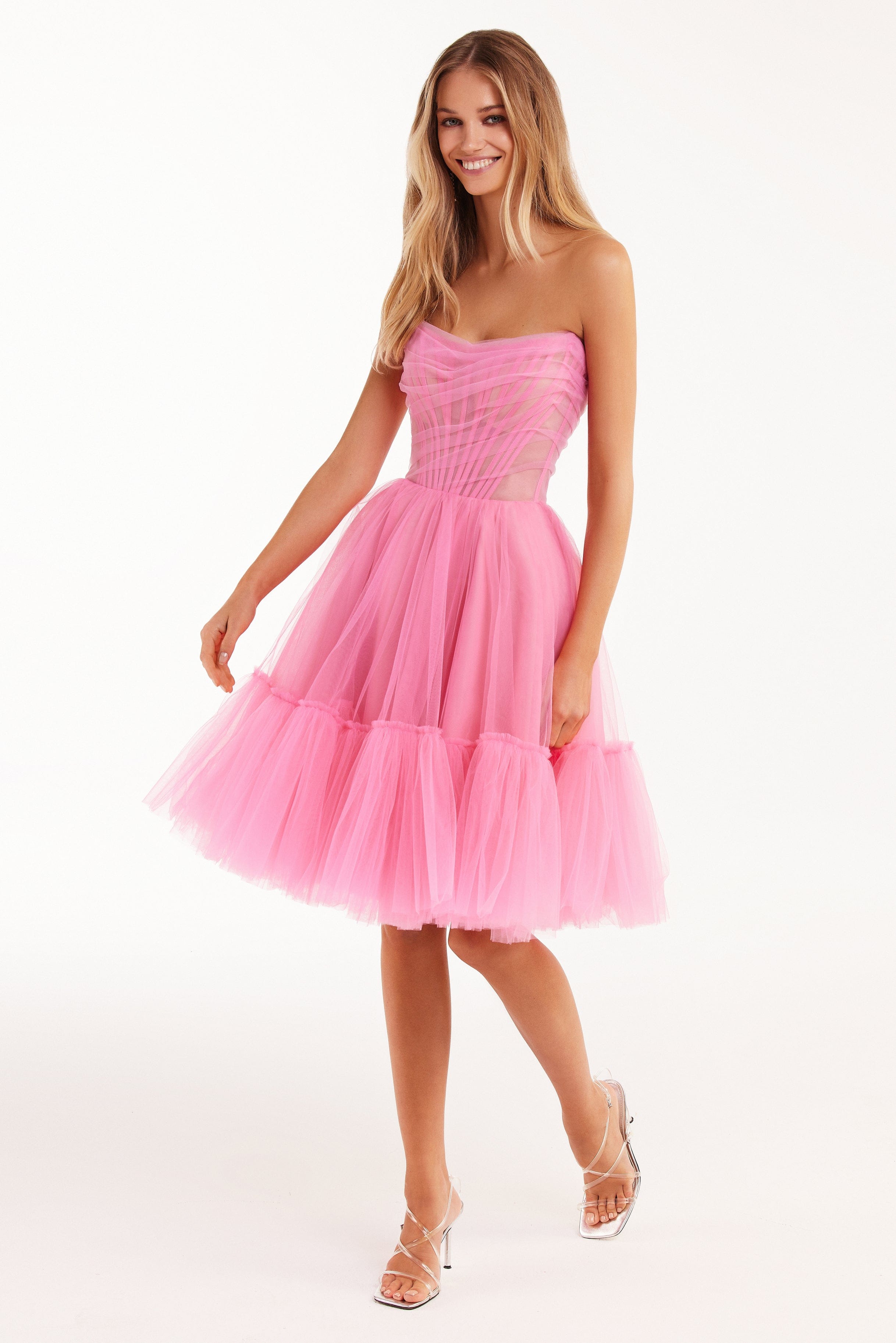 Emmary Gown - Bustier Bodice Tulle Gown in Pink