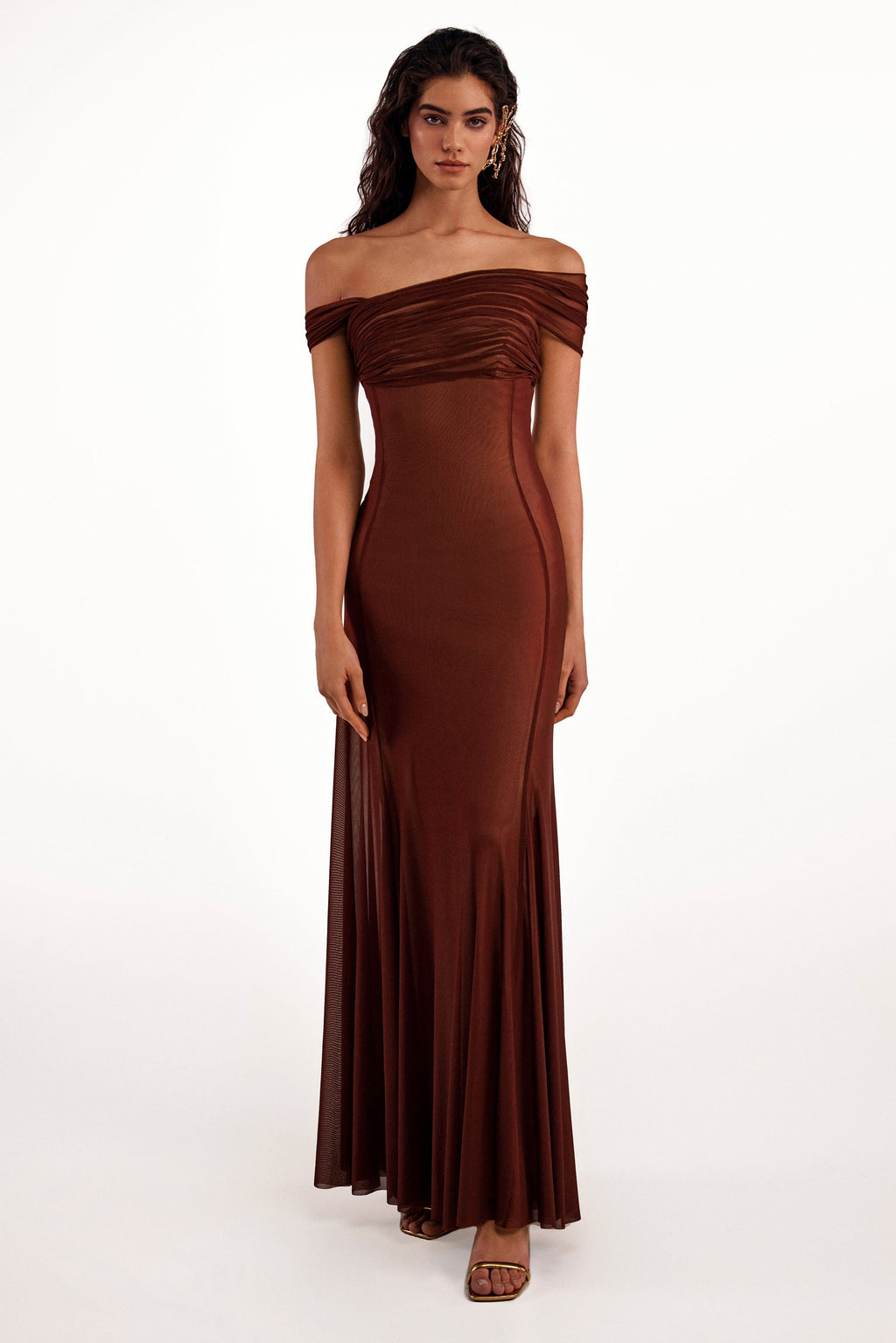 Second-skin maxi dress in chocolate color
