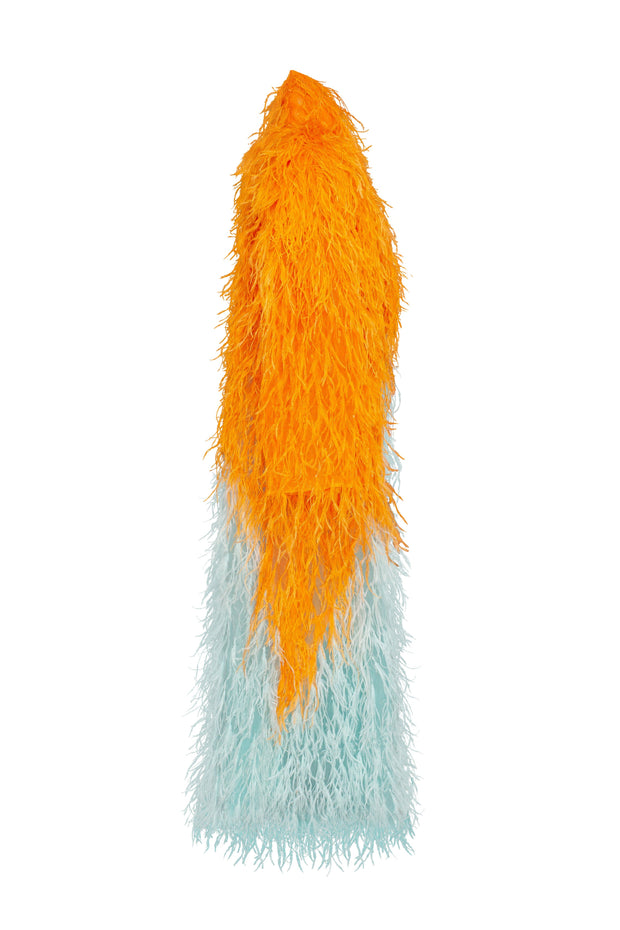 Whimsical 2-colored feather-trimmed coat, Xo Xo