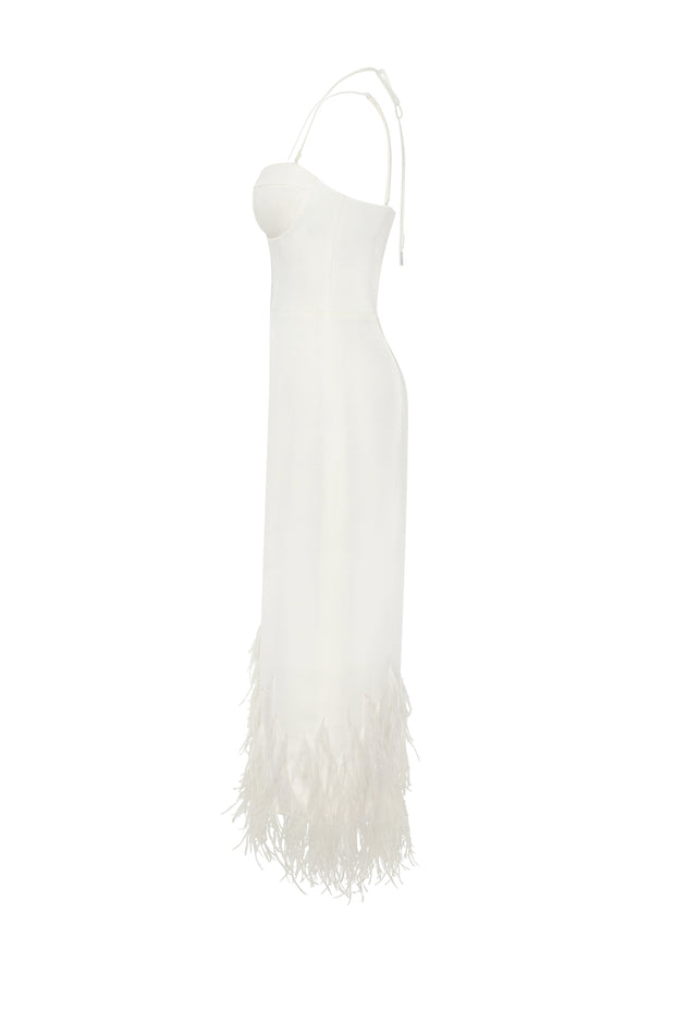 White cocktail dress decorated with feathers, Xo Xo