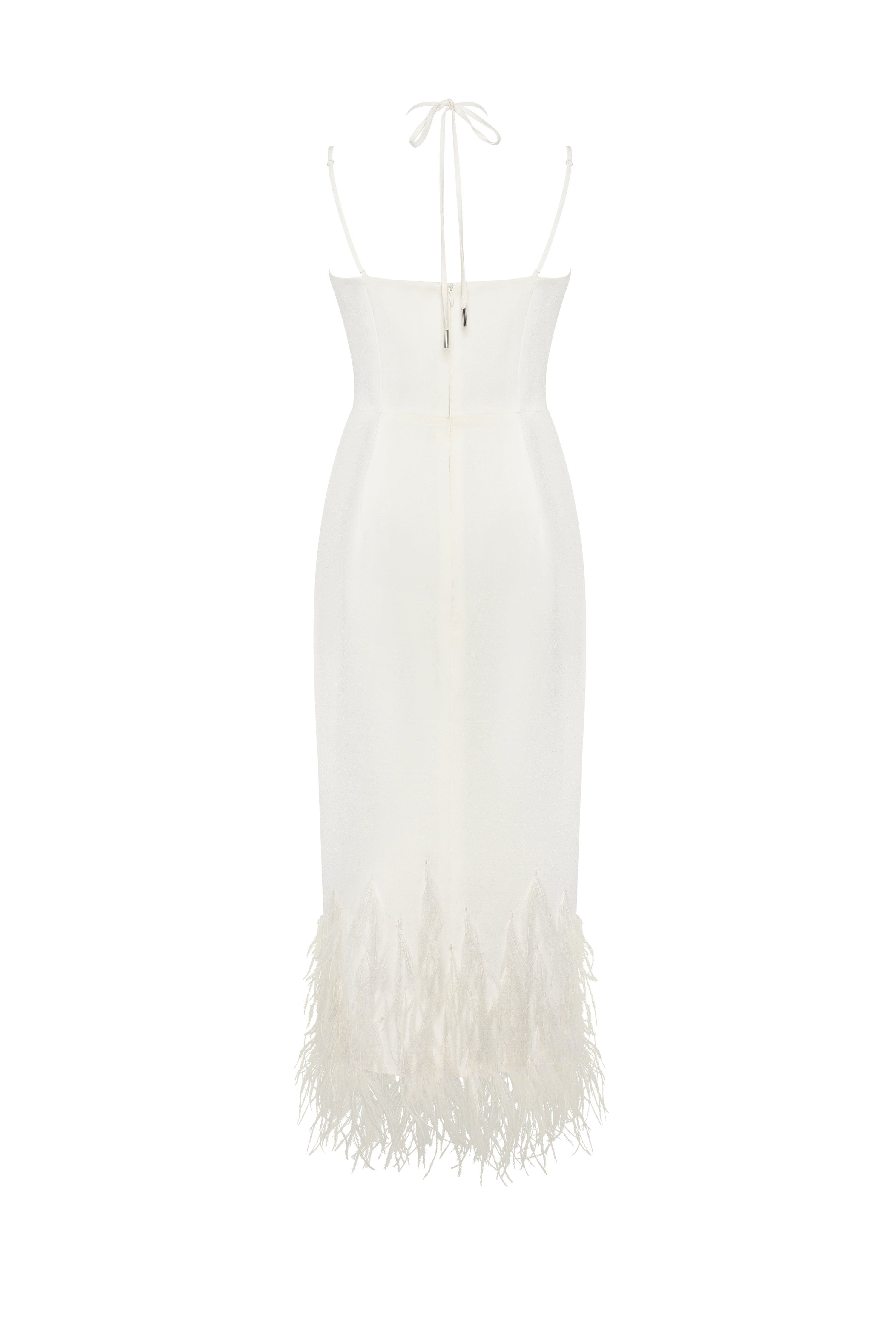 White cocktail dress decorated with feathers, Xo Xo