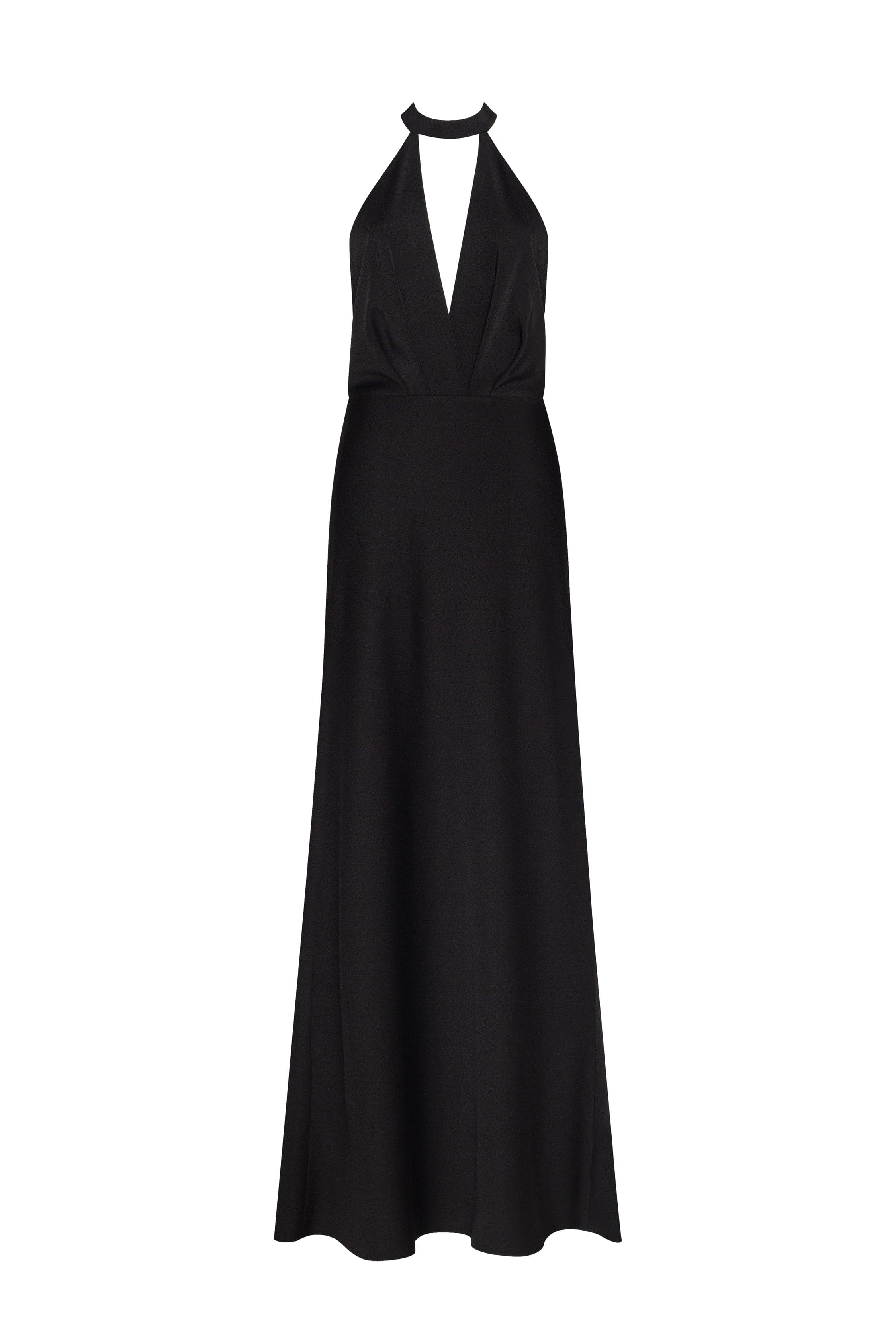 فستان ماكسي من الساتان باللون الأسود الكلاسيكي