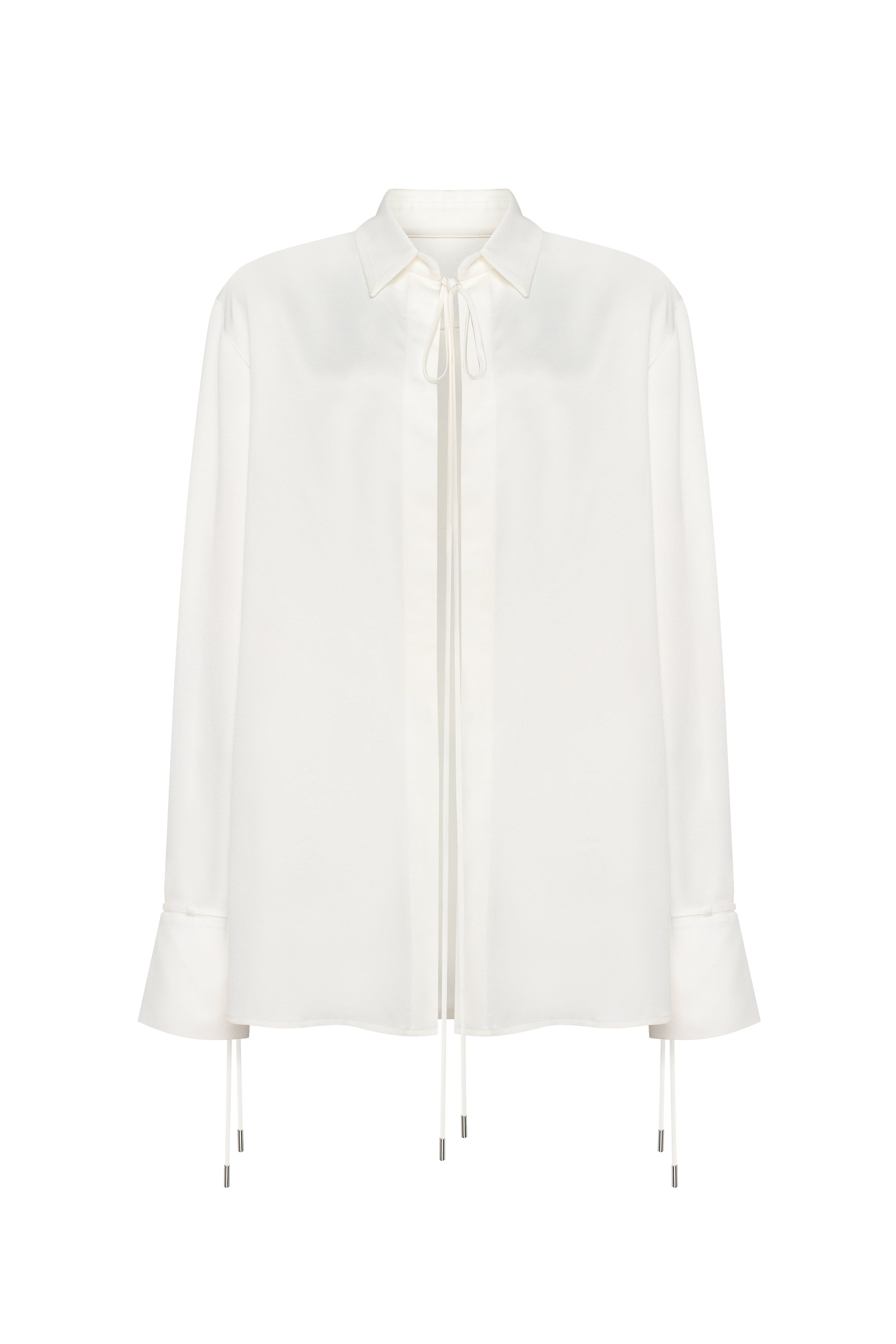 Elegant 3-piece set with white silk blouse, white mini skirt, and black crepe maxi skirt, Xo Xo
