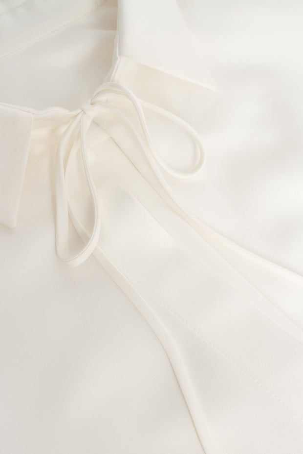 Front-tie satin blouse in white, Xo Xo