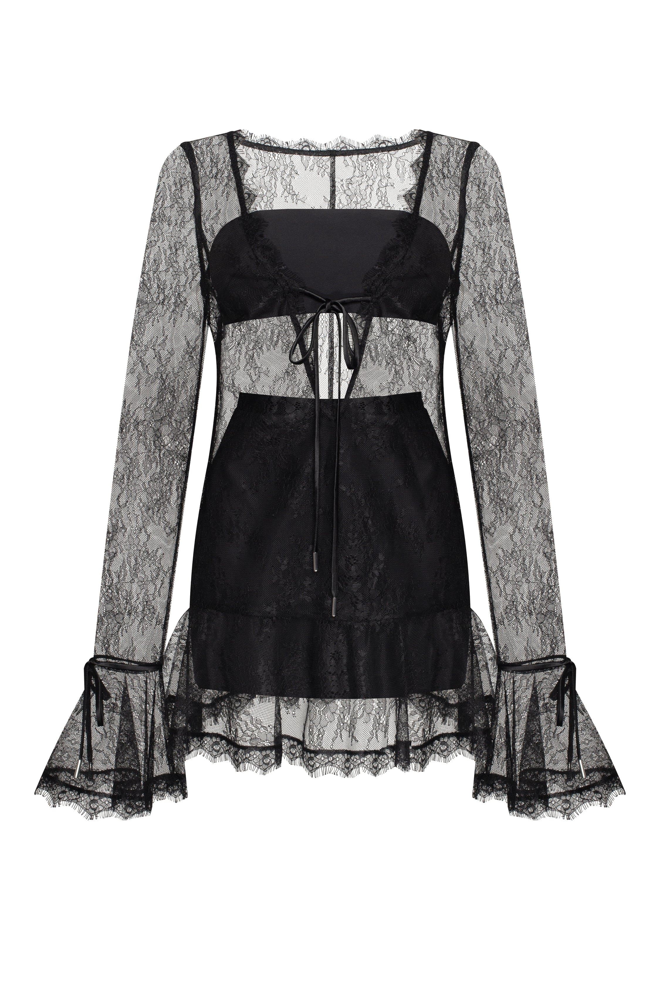 Alluring semi-transparent lace mini dress in black, Xo Xo