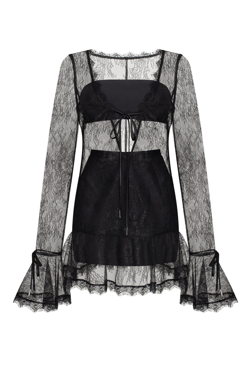 Alluring semi-transparent lace mini dress in black, Xo Xo Milla Dresses ...