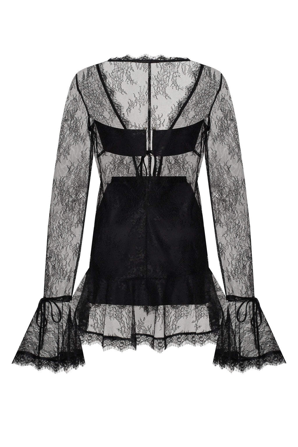 Alluring semi-transparent lace mini dress in black, Xo Xo