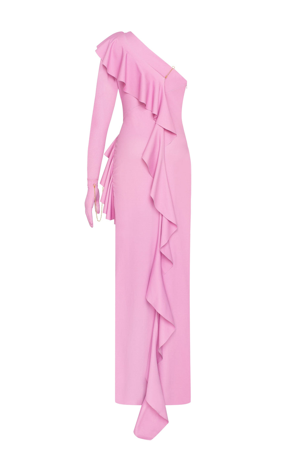 One-shoulder ruffle-trimmed maxi dress in pink, Xo Xo