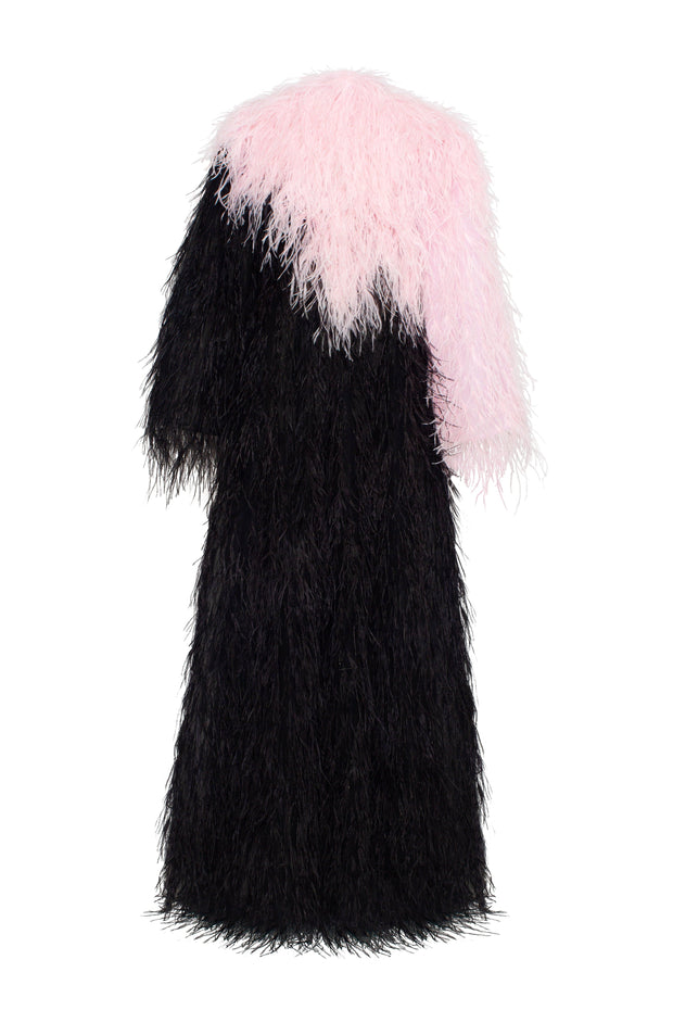Whimsical 2-colored feather-trimmed coat, Xo Xo