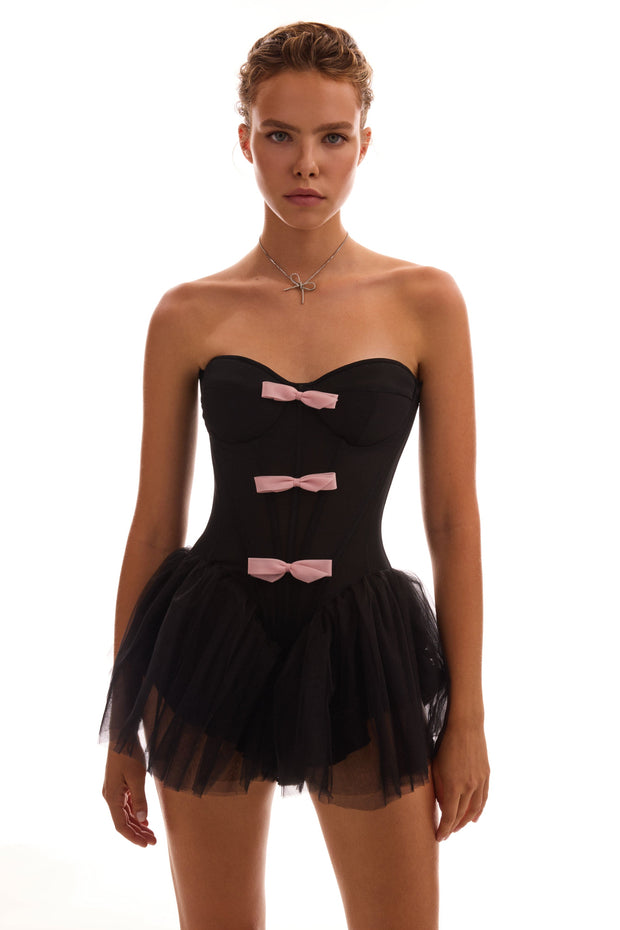 Tutu black mini dress with cute pink bows