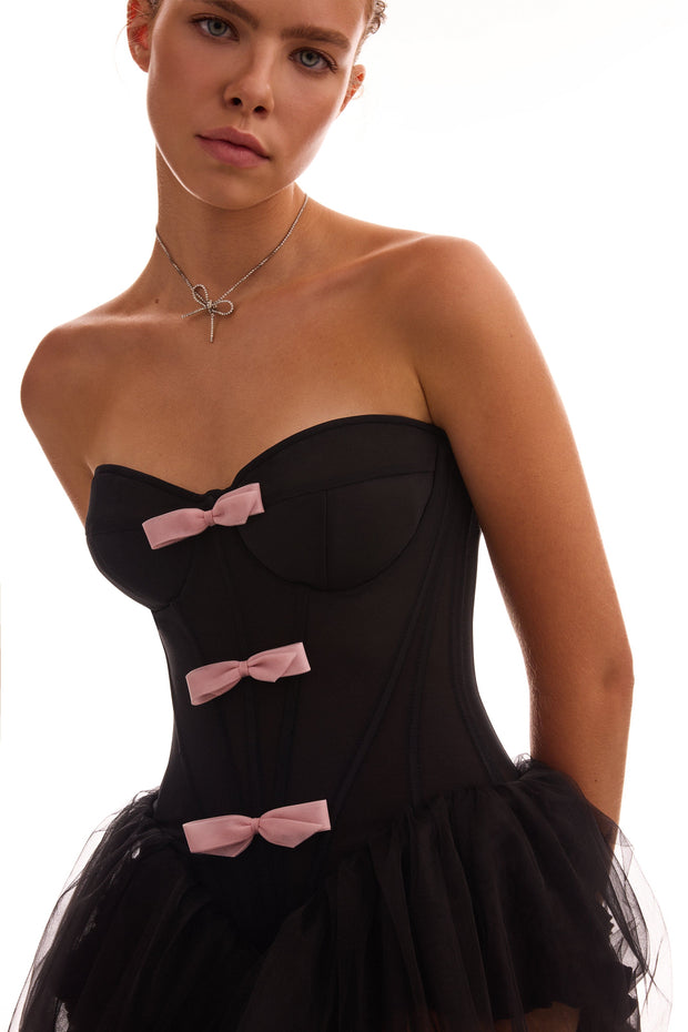 Tutu black mini dress with cute pink bows