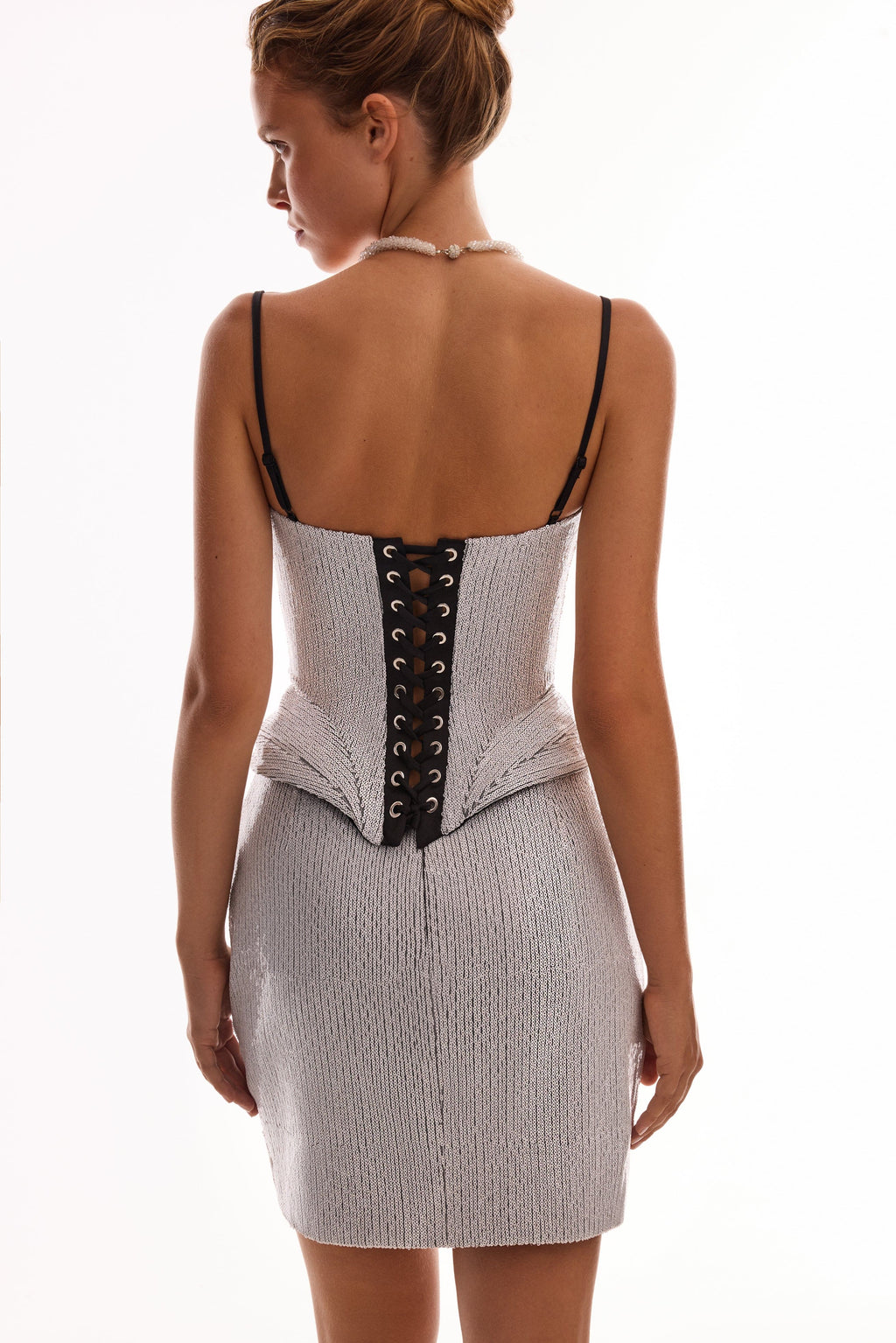 Spaghetti straps heart-shaped black & white corset