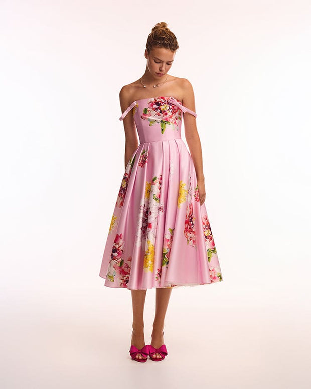 Tea-length pastel pink floral dress, Glow-Up