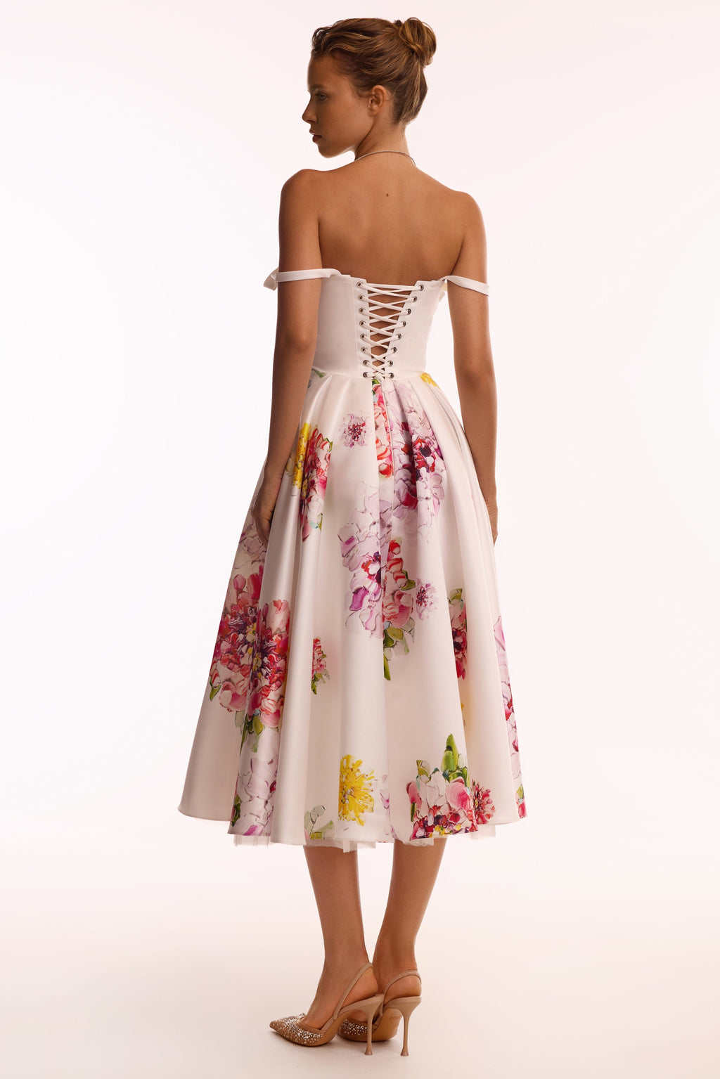 Tea-length ivory floral dress, Glow-Up